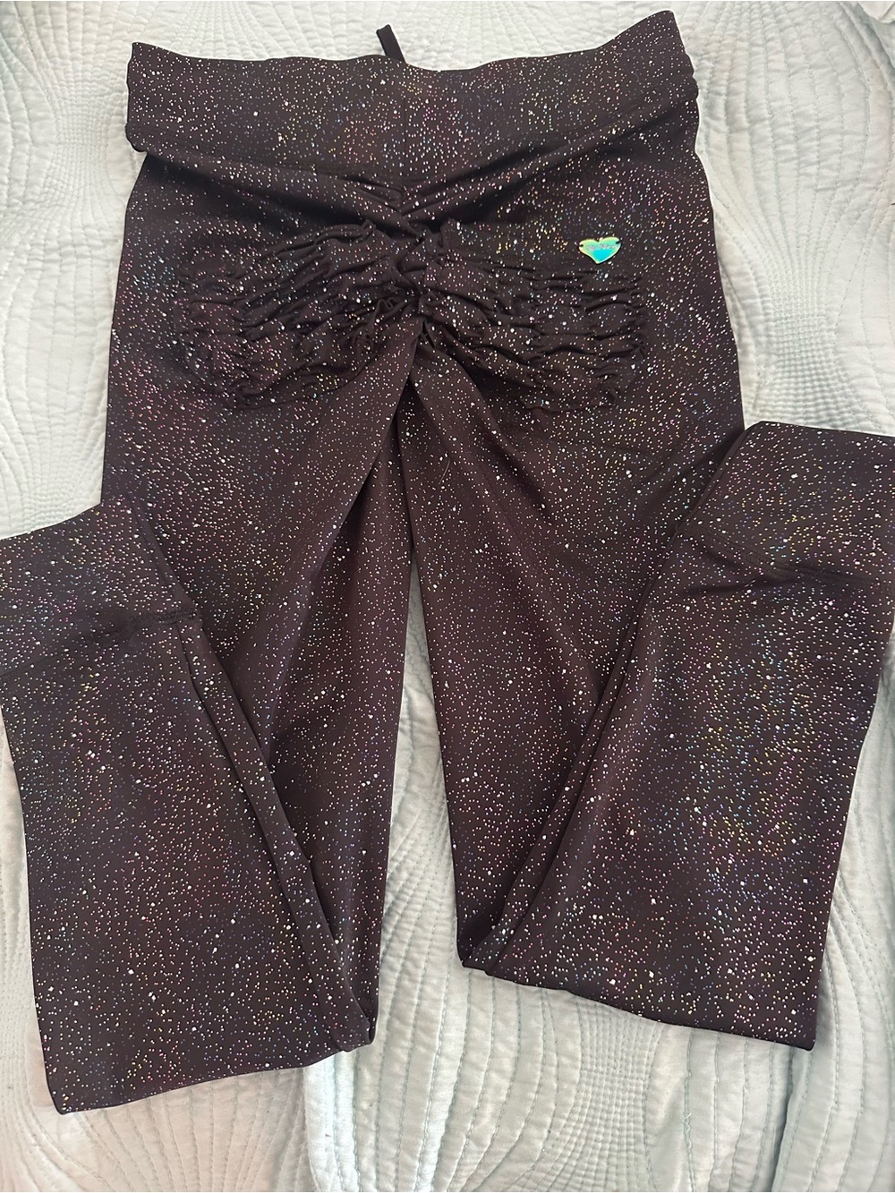 Cute Booty Lounge Black Glitter Ruched-Back Leggings
